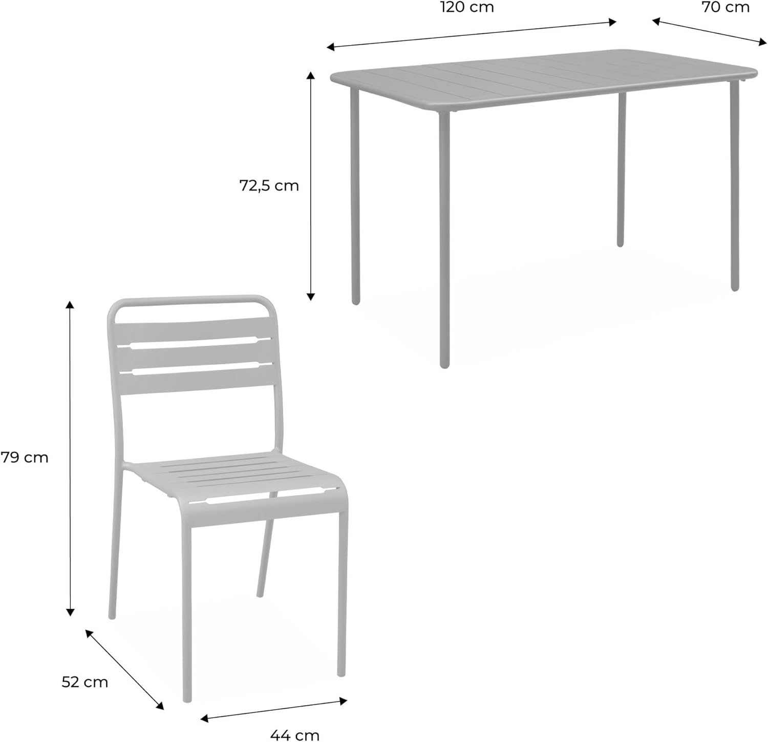 sweeek - Gartentisch + 4 Stühle aus Stahl, 120 x 70 x H72,5 cm - Amelia