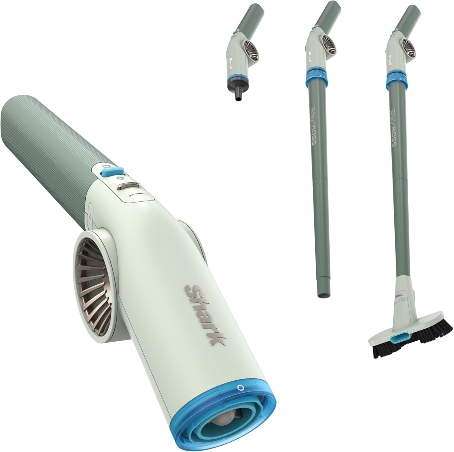 NEW Shark BlastBoss - All-in-One Luftstrahlsystem mit BlastBroom, Präzisions-Düse, Verlängerungsstab, Innen/Außen-Reinigung, 0-190 MPH, Kabelloses Handgebläse, wiederaufladbar, Salbei, AB2111GN​