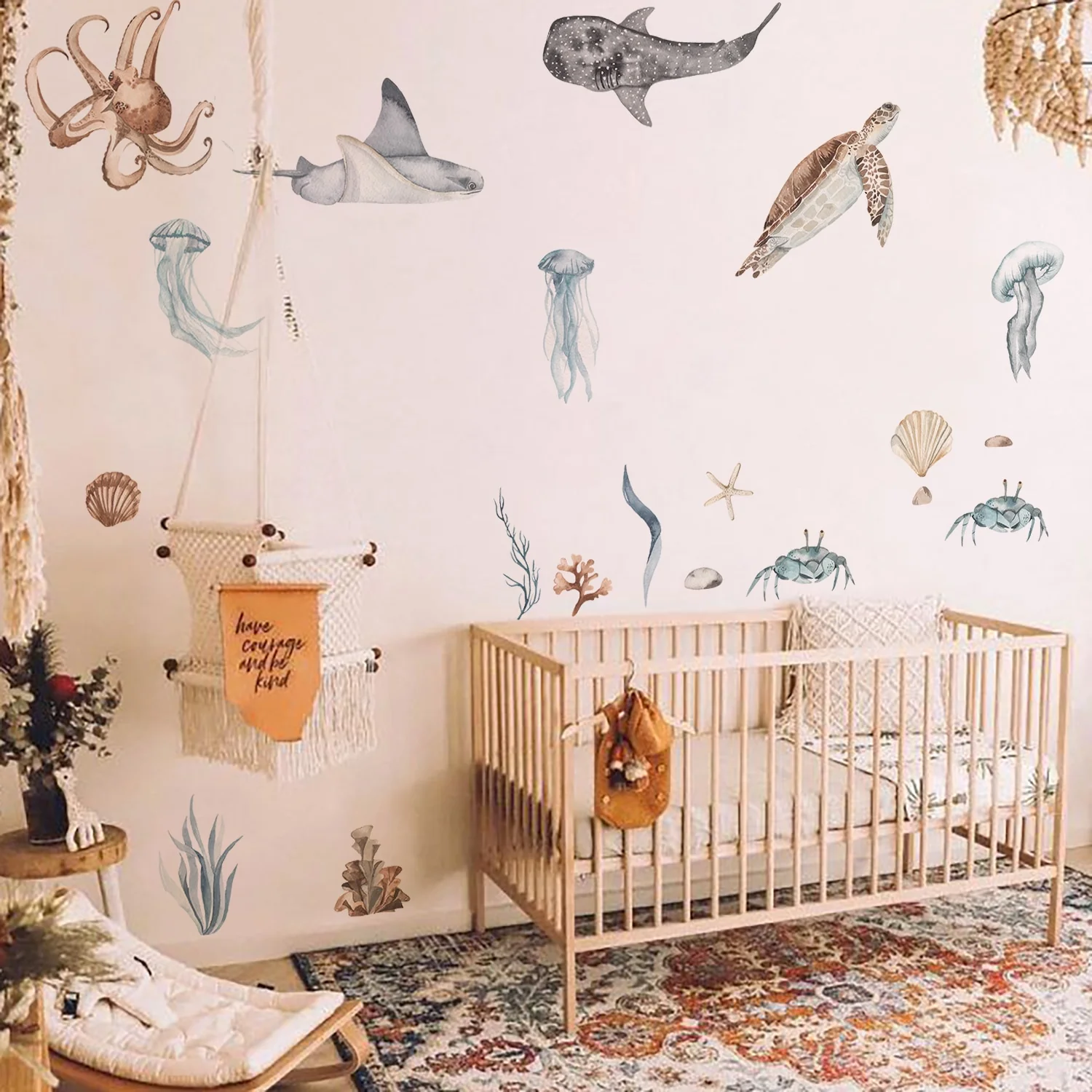 Ocean Animals Wall Stickers, Sea Life Wall Decals for Boy's Room