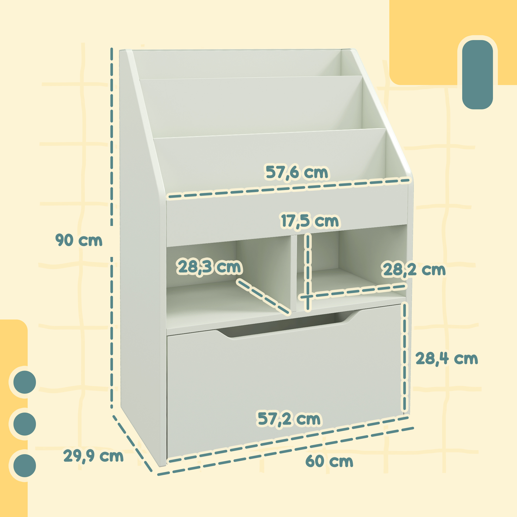 Kinderrek met Lade, Boekenrek met Vakken, 60 x 29,9 x 90 cm, Groen