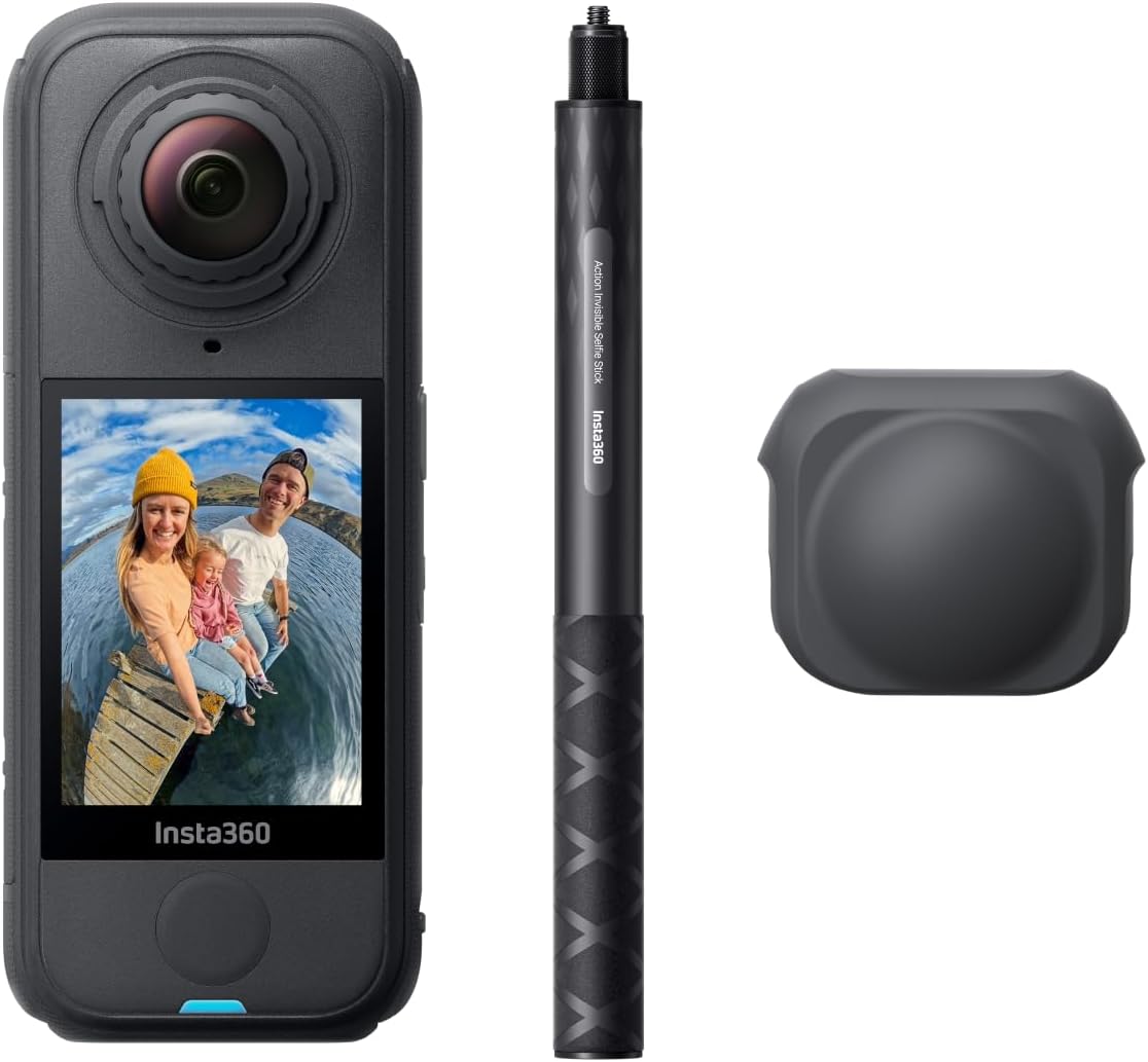 X4 Air Snowboard-Bundle – 165 g leichte, wasserdichte 8K 360°-Kamera, Unsichtbarer Selfie-Stick, Wechsel-Linsen, Erst aufnehmen & dann ausrichten, Windschutz, Stabilisierung, KI-gestützte App