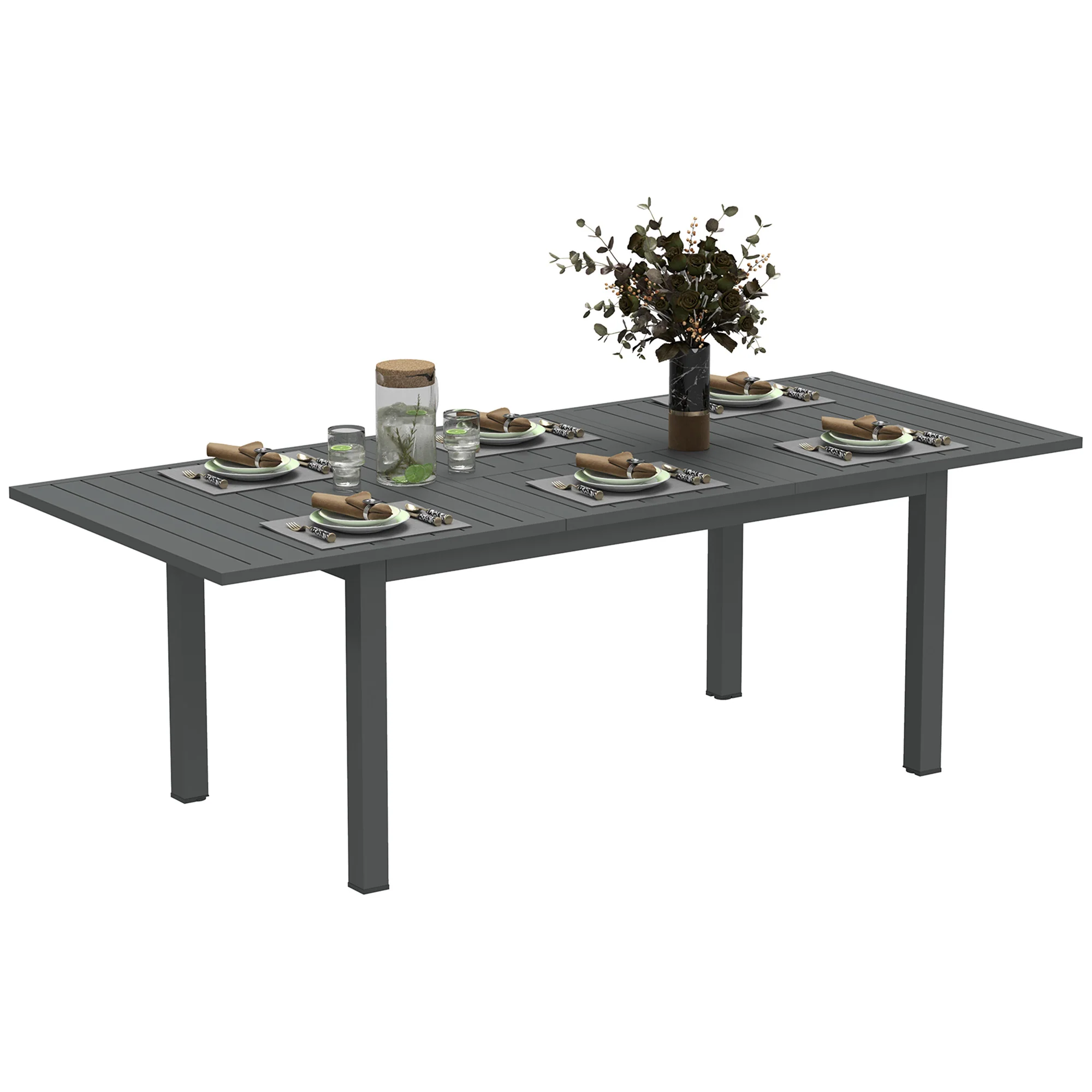 Outsunny Uitschuifbare Tuintafel Aluminium 160/220x90 cm Weerbestendig, Antislip Buffettafel Grijs