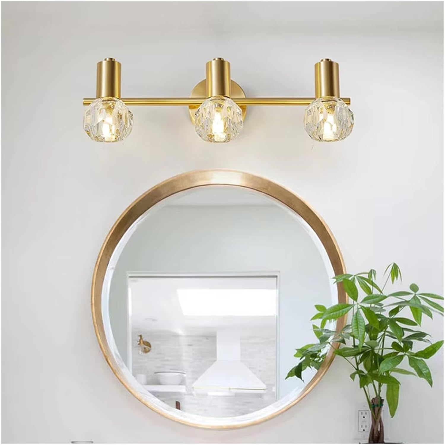 Kupferfarbener Kristallspiegel, Luxuriöse Goldene, Schlichte Badezimmer-, Wc-, Waschtisch- Und Schminktischlampe, Schlafzimmer-Kommode, Led-Schrank- Und Wandleu,3 Lights