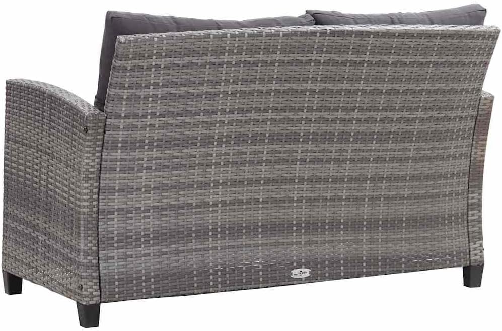 vidaXL Gartensofa 2-Sitzer mit Kissen Lounge Sofa Gartenmöbel Gartenbank Bank Rattansofa Balkon Terrasse Garten Grau 124cm Poly Rattan