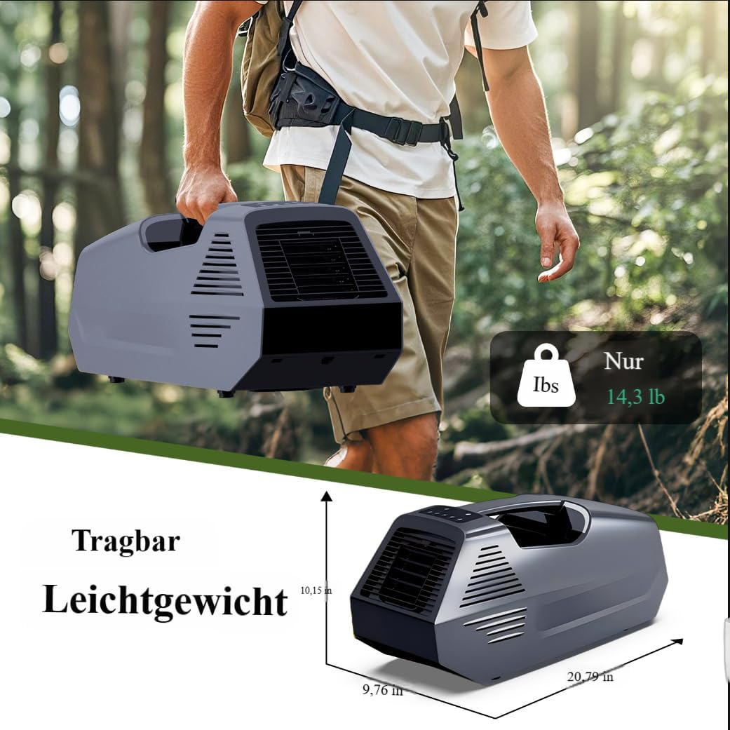 Tragbare Klimaanlage, 2380 BTU Kühlung Wohnmobil Klimagerät mit 240W, 4 Betriebsmodi,Mobile Klimaanlage für Sommer Outdoor Camping, Zelt, Garten, Reise und Wohnmobile im Freien(Keine Batteries)