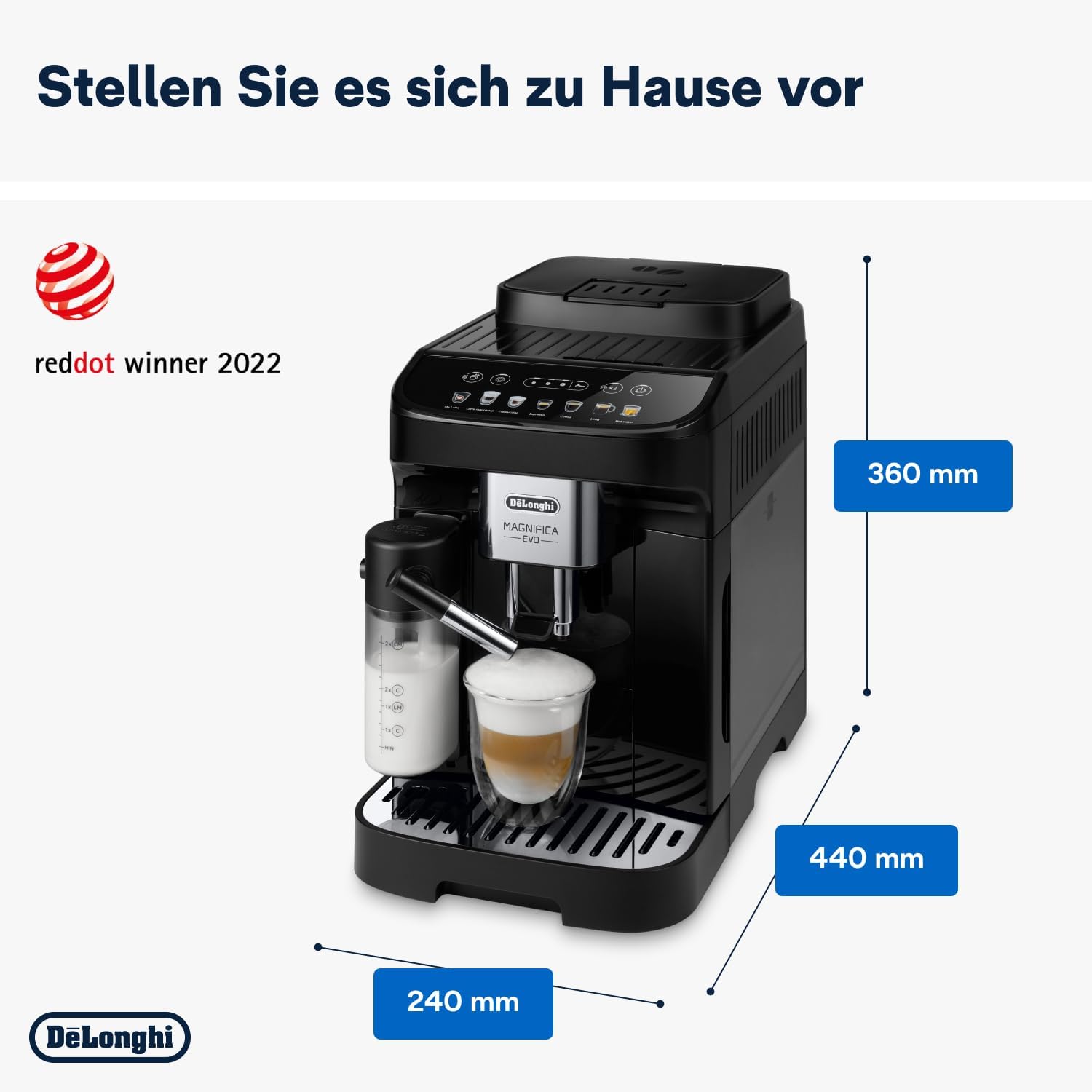 De'Longhi Magnifica Evo Next ECAM312.80.TB, Kaffeevollautomat mit 13 Getränken (Cappuccino, Espresso, Latte Macchiato), 2,4'' TFT Farbdisplay, LatteCrema Milchsystem, 2-Tassen-Funktion, Titan