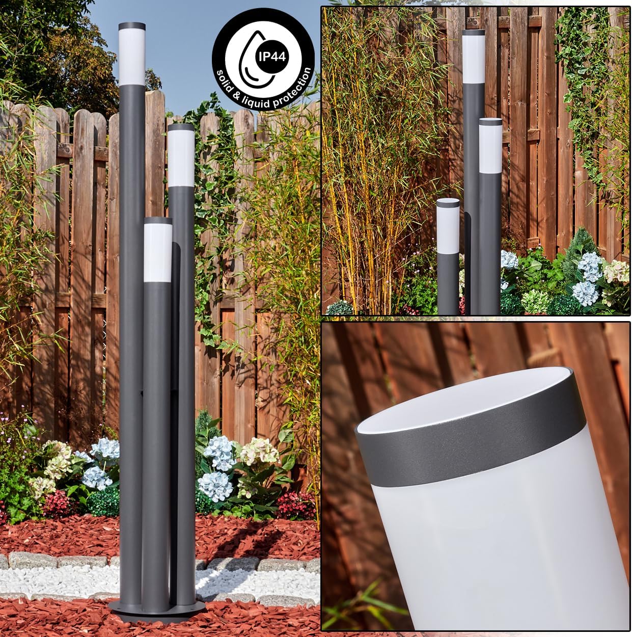 HOFSTEIN Wegeleuchte Sessa, Außenwegeleuchte aus Metall/Kunststoff in Anthrazit/Weiß, moderne Außenleuchte für Garten, Außenbereich, Hof, Terrase, Höhe 170 cm, 3 x E27, IP44