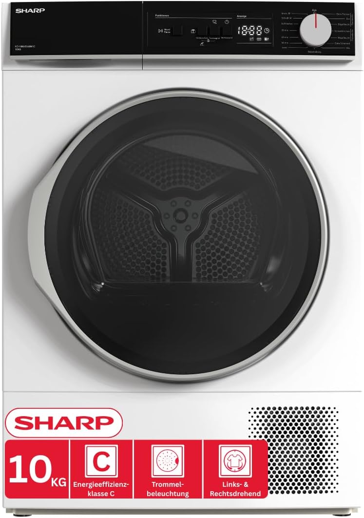 SHARP KD-NHA0S6GW1C-DE Wäschetrockner, 10kg, C, 15 Trockenprogramme inkl. 20-Minuten-Schnelltrockenprogramm, Weiß