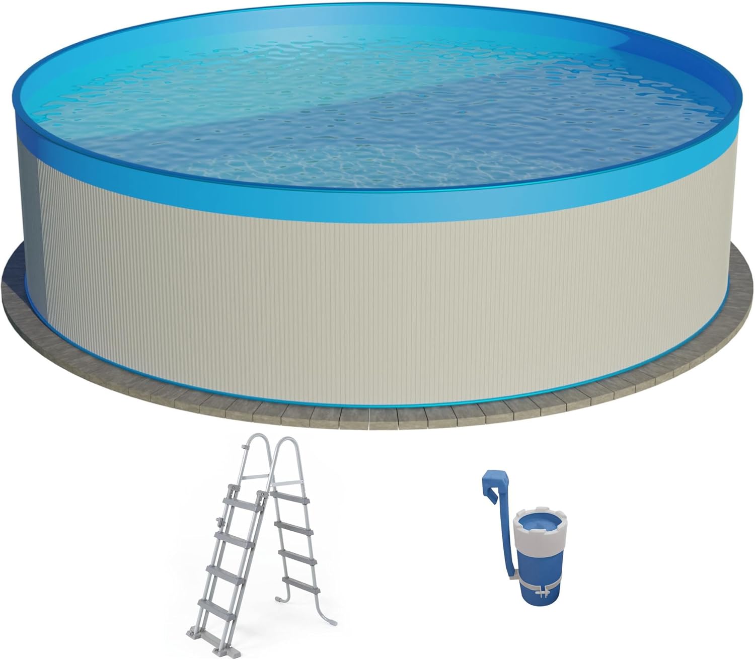 Medipool Stahlwandpool Set (5-teilig) rund 350x120 cm, Stahl 0,4 mm weiß, Folie 0,3 mm blau, Overlap