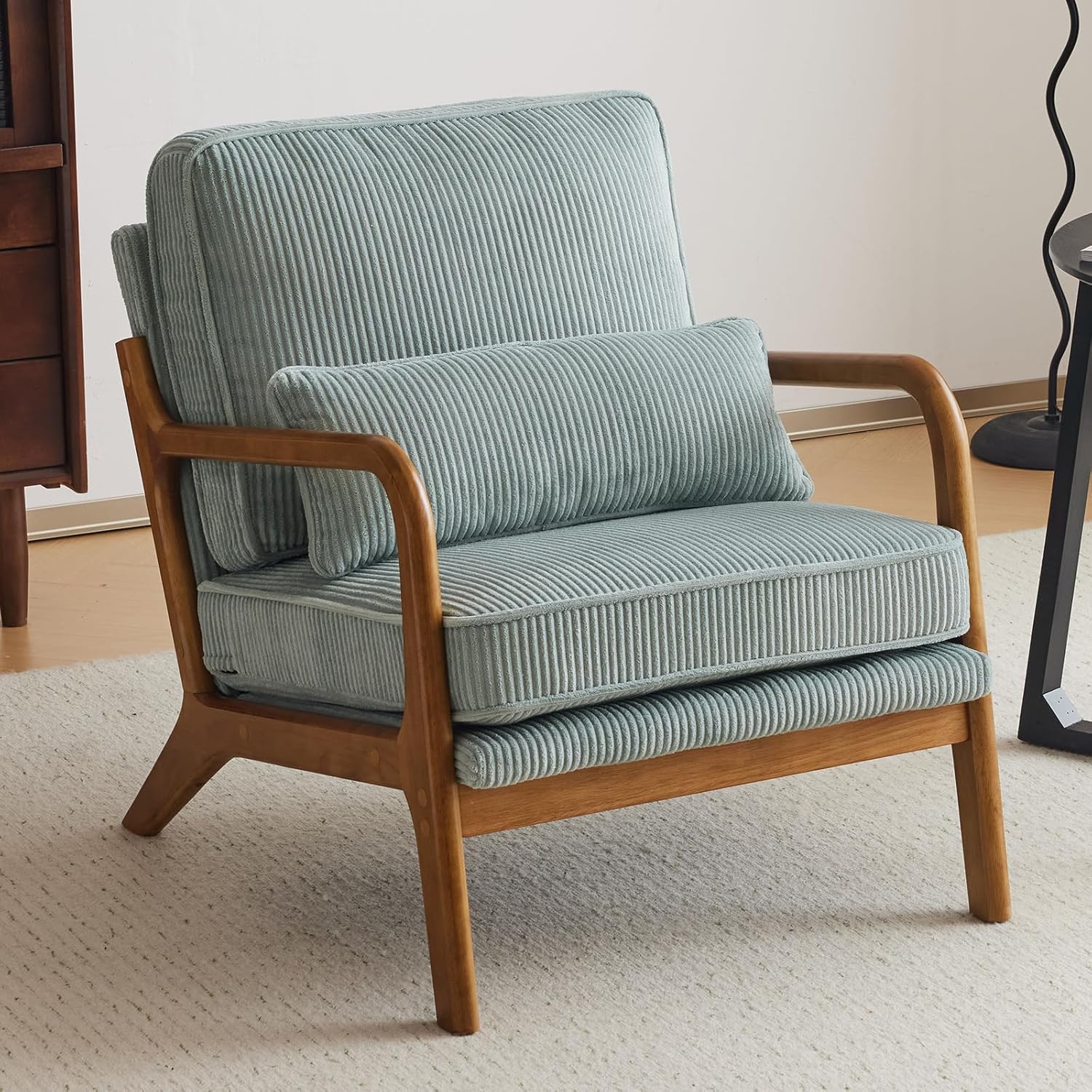 Bonnlo Sessel Gepolsterter Cocktailsessel, Moderner loungesessel, Ohrensessel für Wohnzimmer, Polsterstuhl mit Massivholz, Lesesessel, bis 200 kg belastbar, Cord-Stoff (Blau)