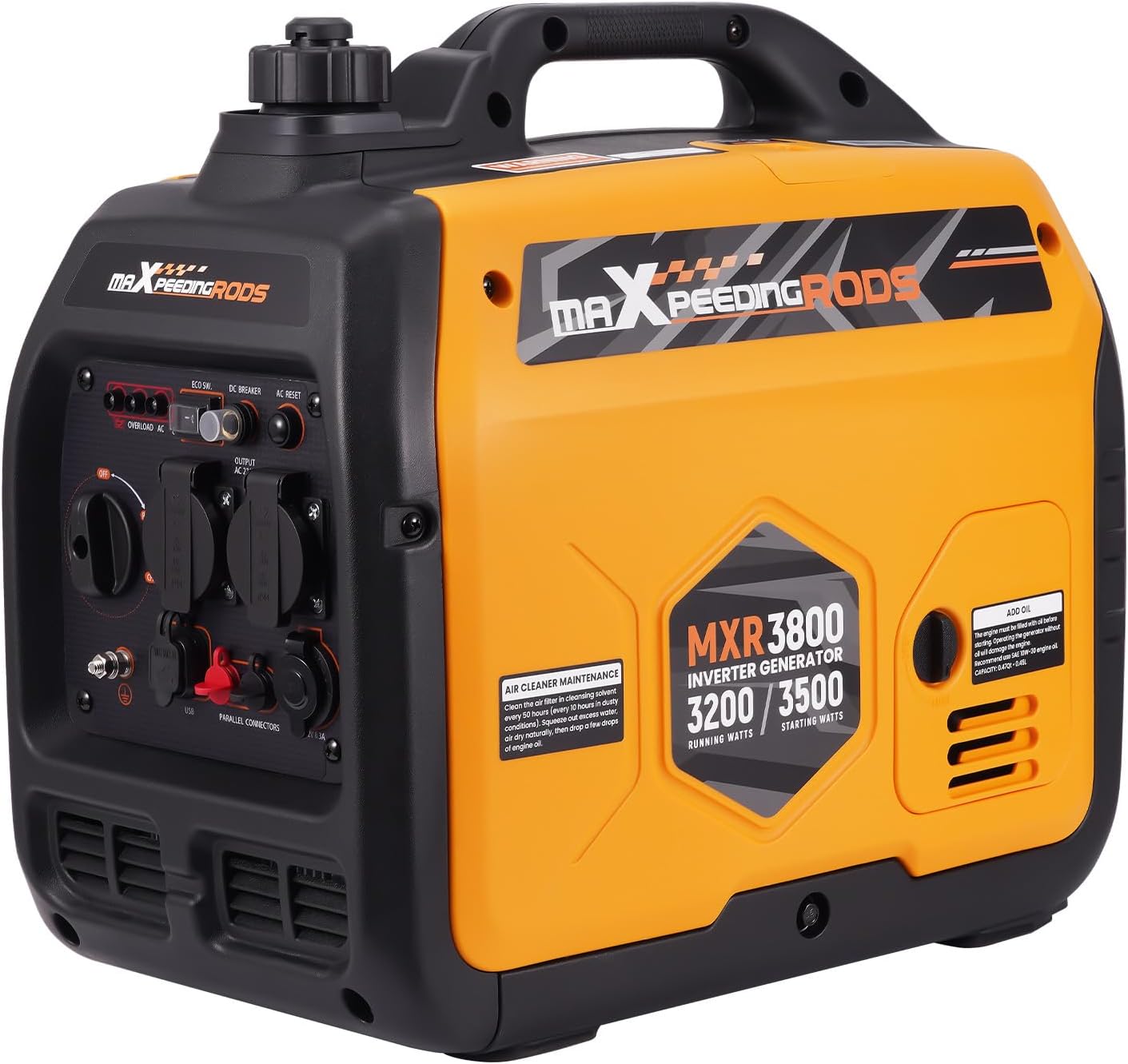 maXpeedingrods Inverter Stromerzeuger 3500W Superleise, Leicht und Mobil Benzin Notstromaggregat Stromgenerator, ECO-Modus mit 2x 230V / 2x USB / 1x 12V DC Steckdosen für RV Camping Festivals, Reise