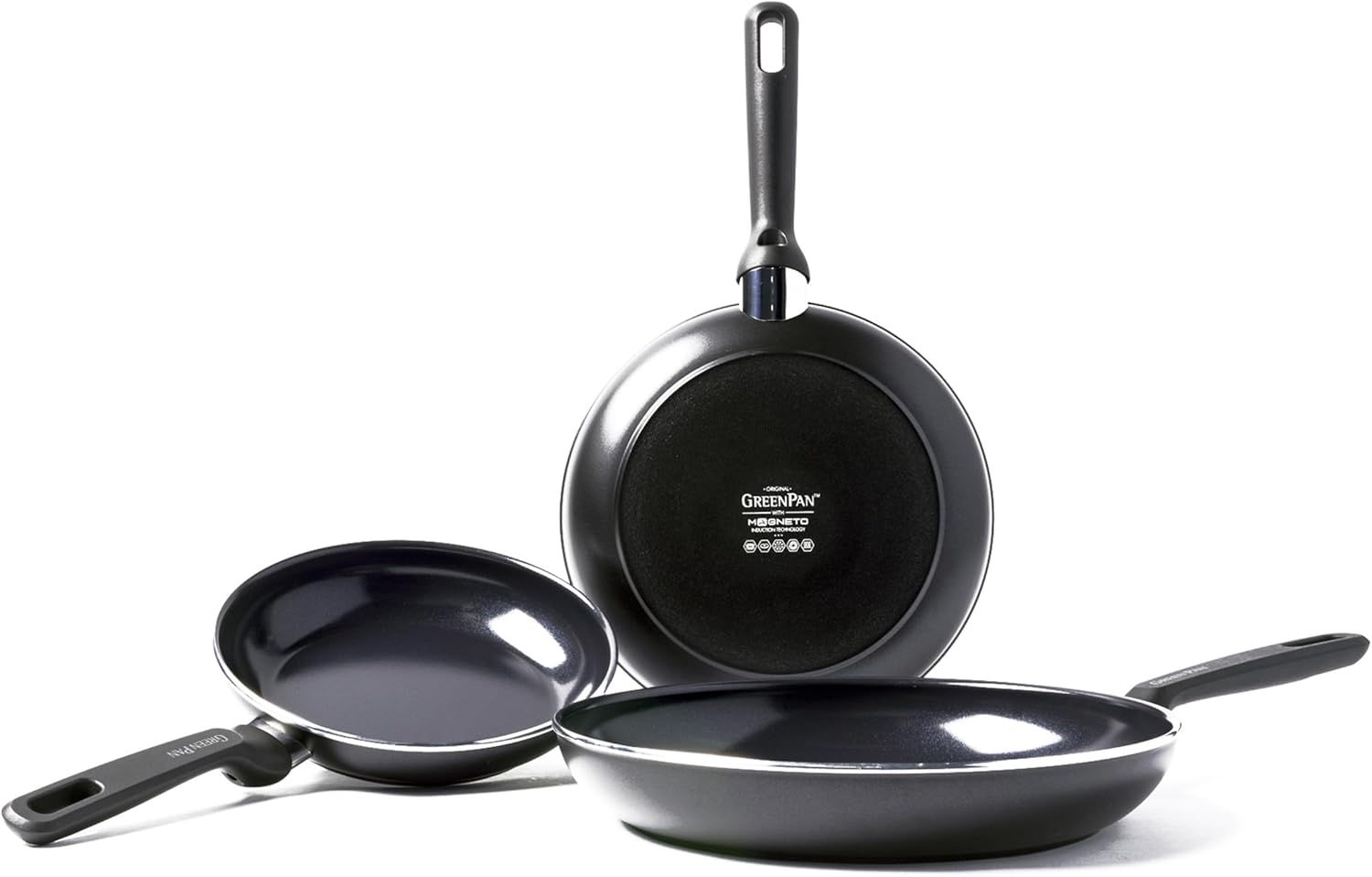 GreenPan Memphis Ceramic Nonstick Frypan Set, 3-Piece, Induction-Ready, Black