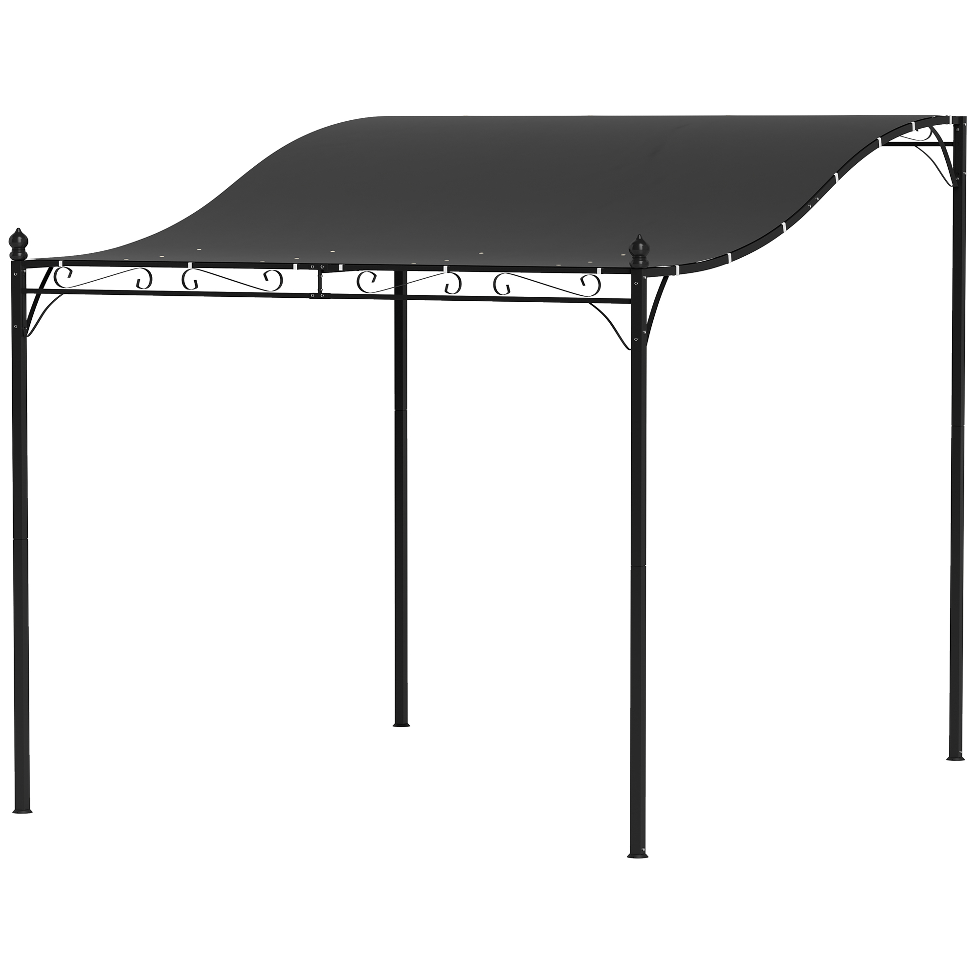 2,5 x 3 m Pergola, Wandgemonteerde Tuin Luifel, Waterbestendig, Metalen Frame, Afvoergaten, Schaduwdak, Donkergrijs