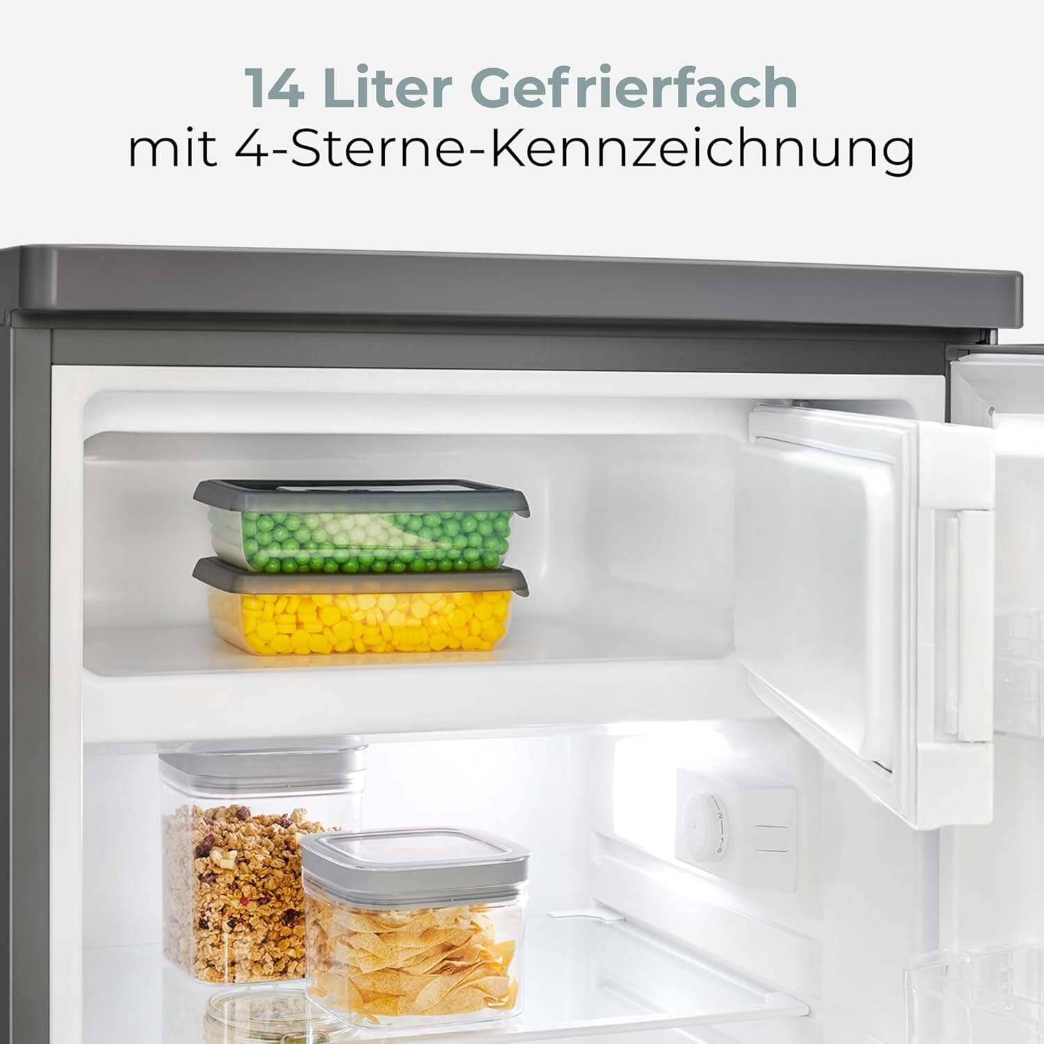 Clatronic Kühlschrank mit Gefrierfach Energieklasse C 85cm Kühl schrank klein leise 37dB Türanschlag wechselbar 0°C - 8°C 109L Fridge kleiner Kühl-schrank KS 101 inox