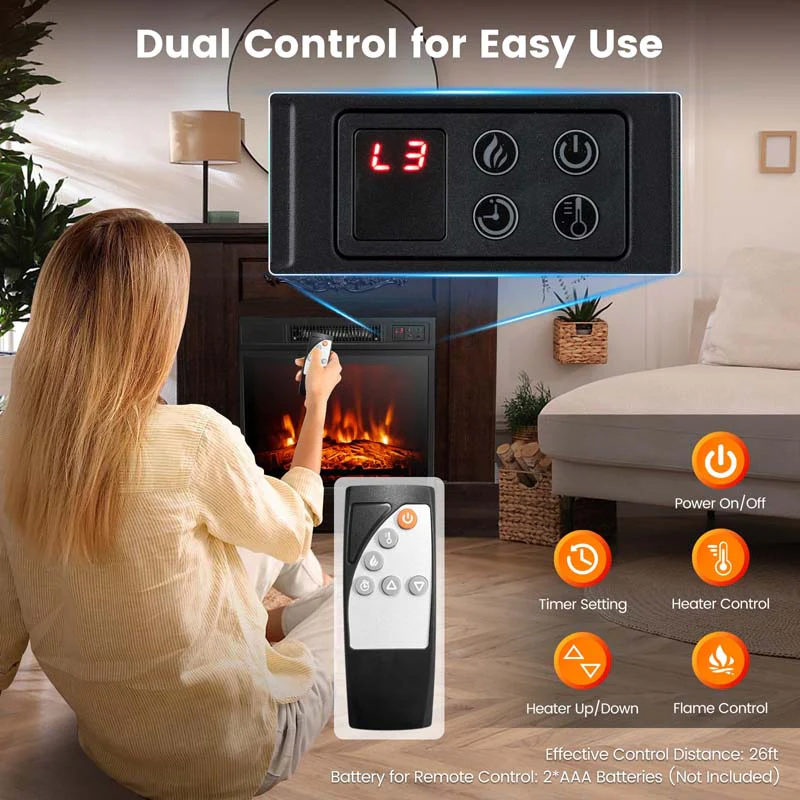 32Quot Solid Electric Fireplace With Mantel 1400W Freestanding Mantel Fireplace Heater With Remote Control Thermostat 6H Timer