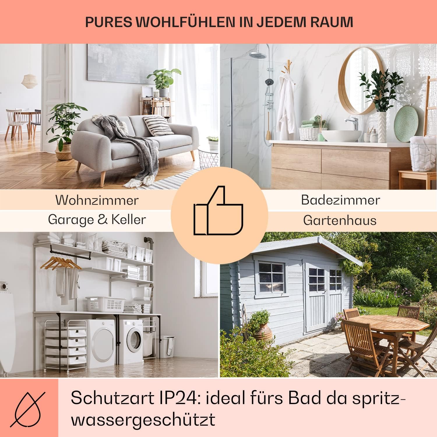 Klarstein Infrarotheizung, Infrarot Flachheizkörper für Bad und Innenraum, Infrarotheizung mit Thermostat, Heater CO2-Frei, Heizung mit Erkennung Offener Fenster, IP24 Infrarot Heizgeräte, 1000 W