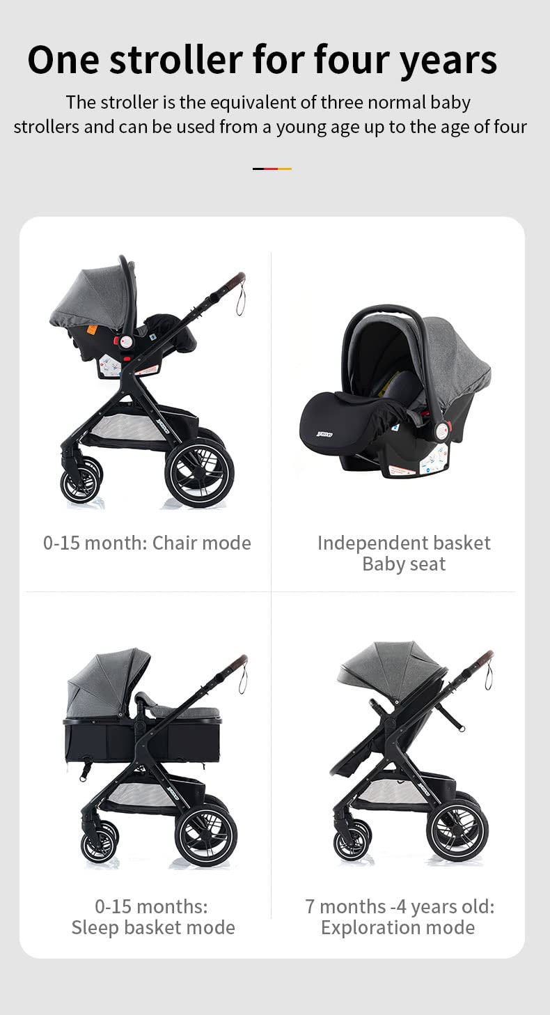 YAZOCO kinderwagen 3 in 1, Zusammenklappbar kinderwagen mit Wickeltasche,Komplettset Becherhalter,Moskitonetz, Fußabdeckung,Sitzzubehör (4 Rosa)