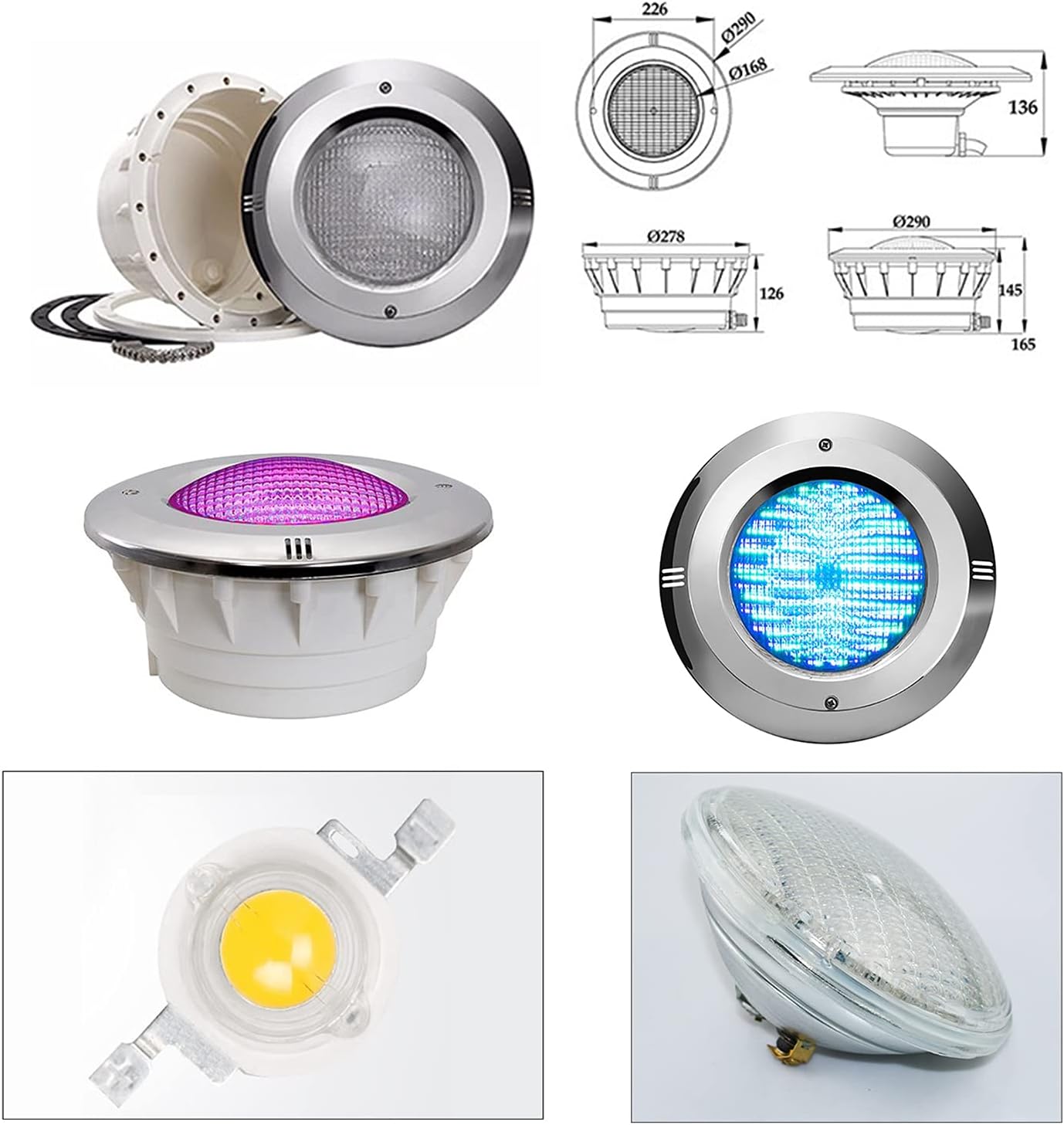 Led Poolscheinwerfer mit Nische PAR56 Edelstahlmaterial 12V AC IP68 Versenkte Unterwasserlampe für Schwimmbad mit Folientyp 100% Wasserdicht (Color : RGB+remote control, Size : 24W)