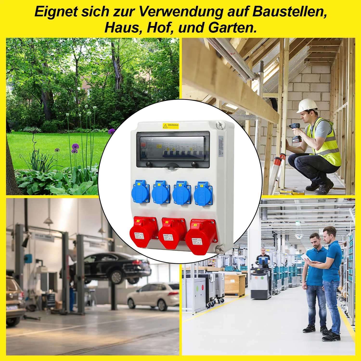 Sonnewelt Wandverteiler FI 4xSchuko-Steckdose und CEE-Steckdose 16/32A