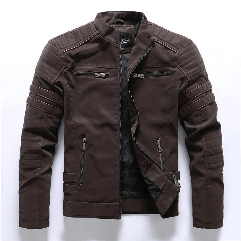 Texturierte Bikerjacke mit Stehkragen f��r Herren