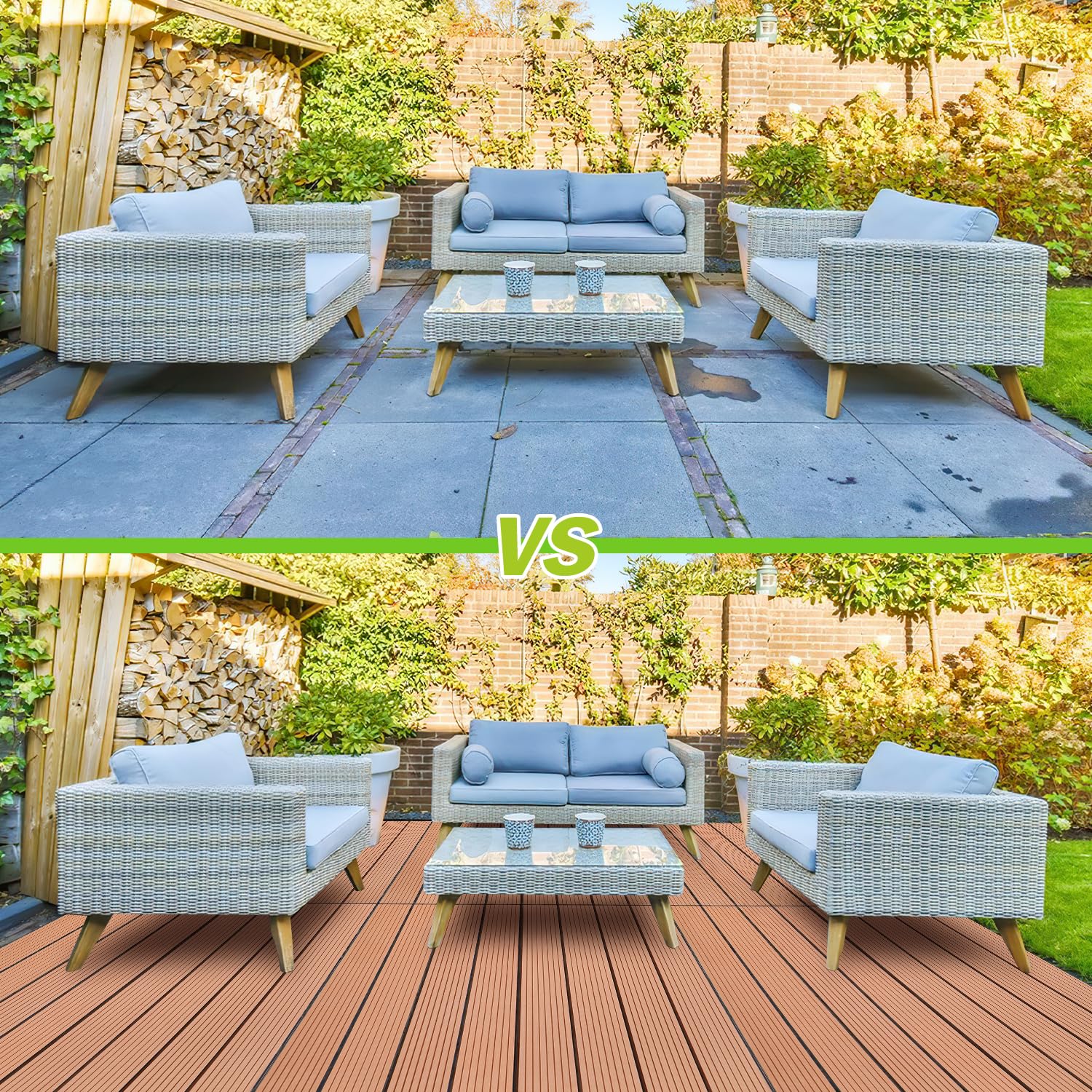Fiqops 36 Stück WPC Terrassenfliesen, 30x60 cm Balkon Bodenfliese,Gartenfliesen mit Klick-System,Terrassendielen Balkonfliesen Klickfliesen,Terrassendielen Wasserfest für Terrasse,für 6m² Anthrazit