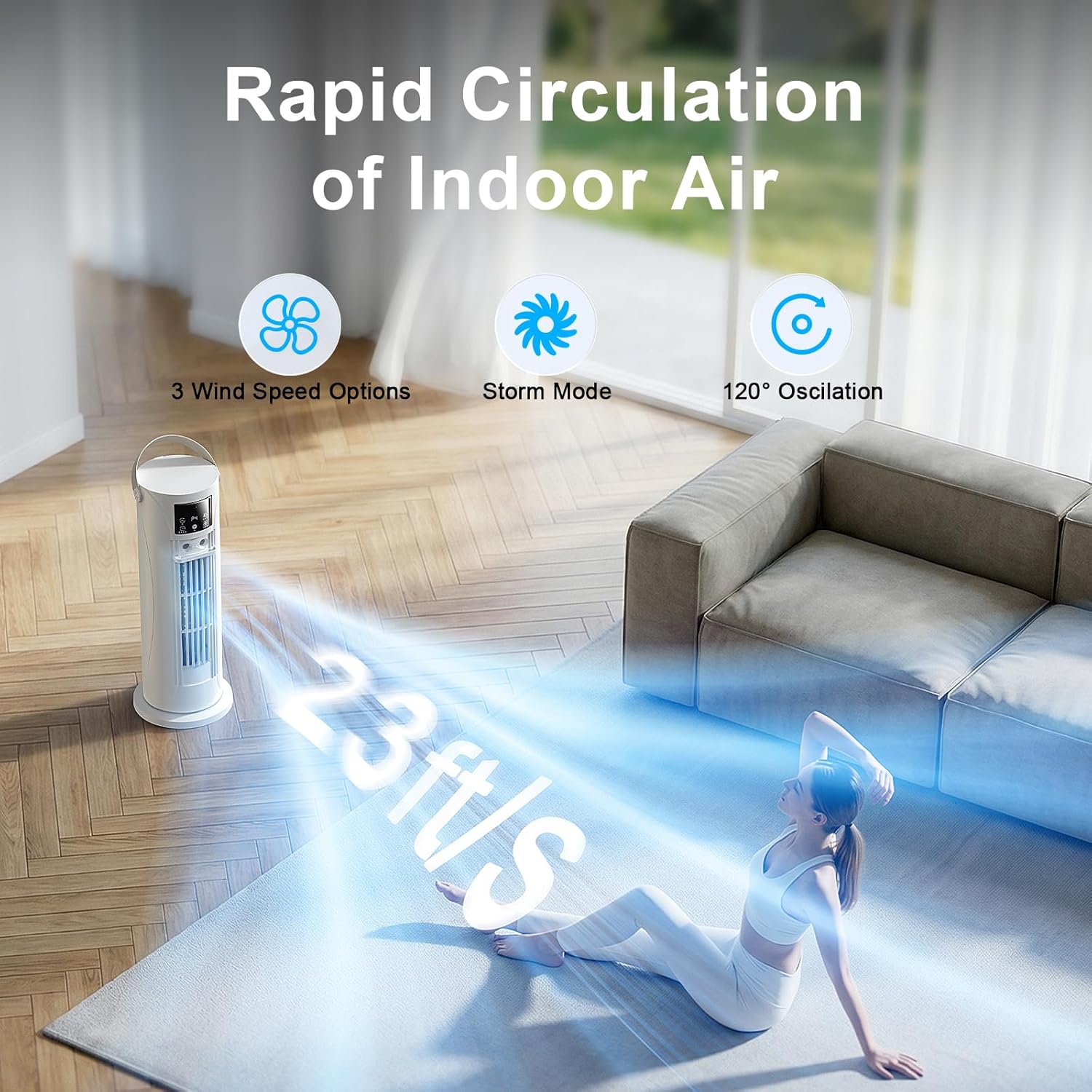 4-in-1 Mobiles Klimagerät, Luftkühler, 120° Oszillation, 4 Geschwindigkeitsstufen mit Schlafmodus, mini Klimaanlage für Zuhause & Camping（Perlweiß)