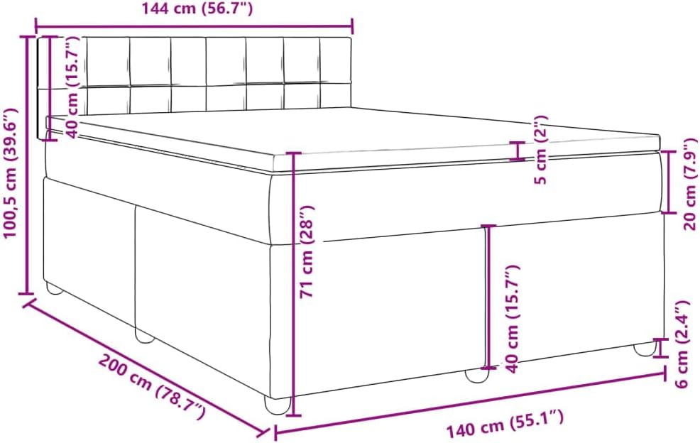 vidaXL Boxspringbett, Doppelbett mit LED Matratze Matratzenauflage, Bettgestell mit Lattenrost Kopfteil, Polsterbett Bett für Schlafzimmer, Dunkelgrau 140x200cm Stoff
