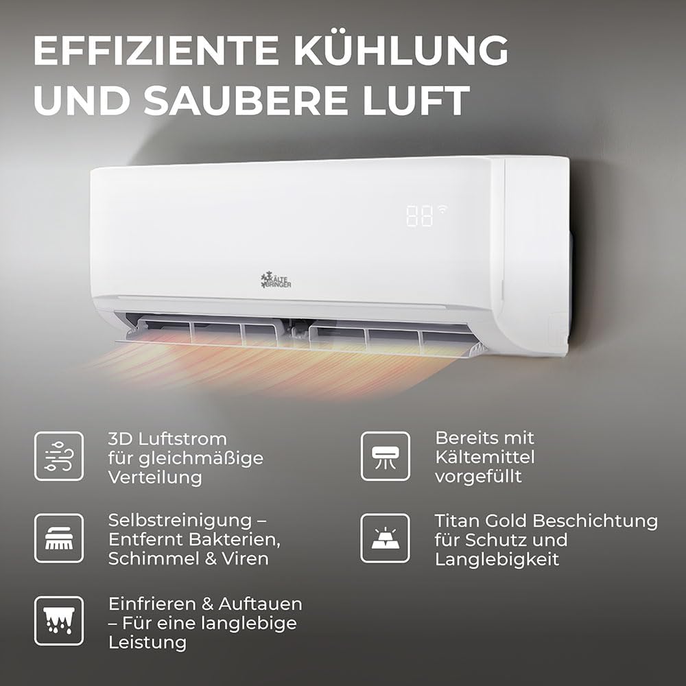 Kältebringer Multisplit Klimaanlage 3 Innengeräte - 27000 BTU - 7,9 kW - Inverter Klimagerät mit Heizfunktion, WiFi und App - sehr leise & energiesparend - Kühlen, Heizen, Lüften, Entfeuchten