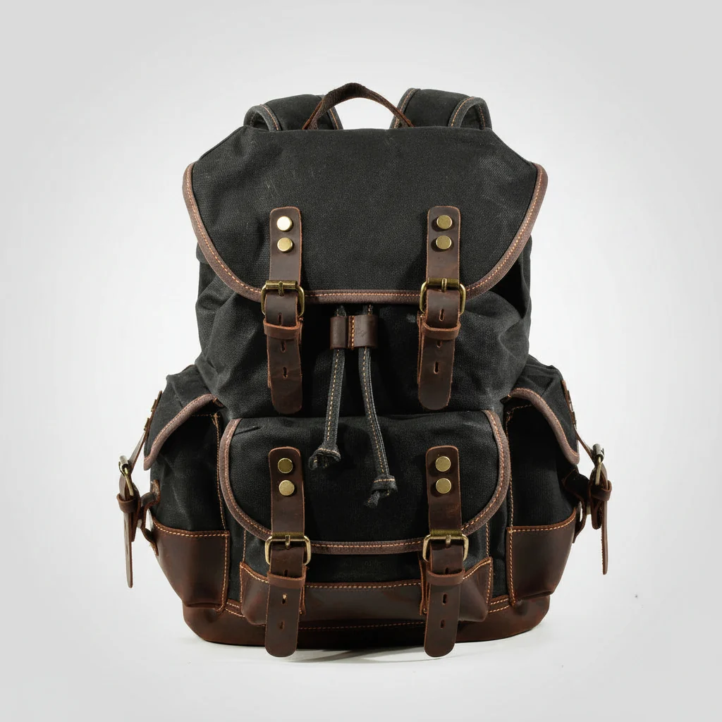 Vintage Canvas Backpack Waterproof Traveling Hiking Rucksack