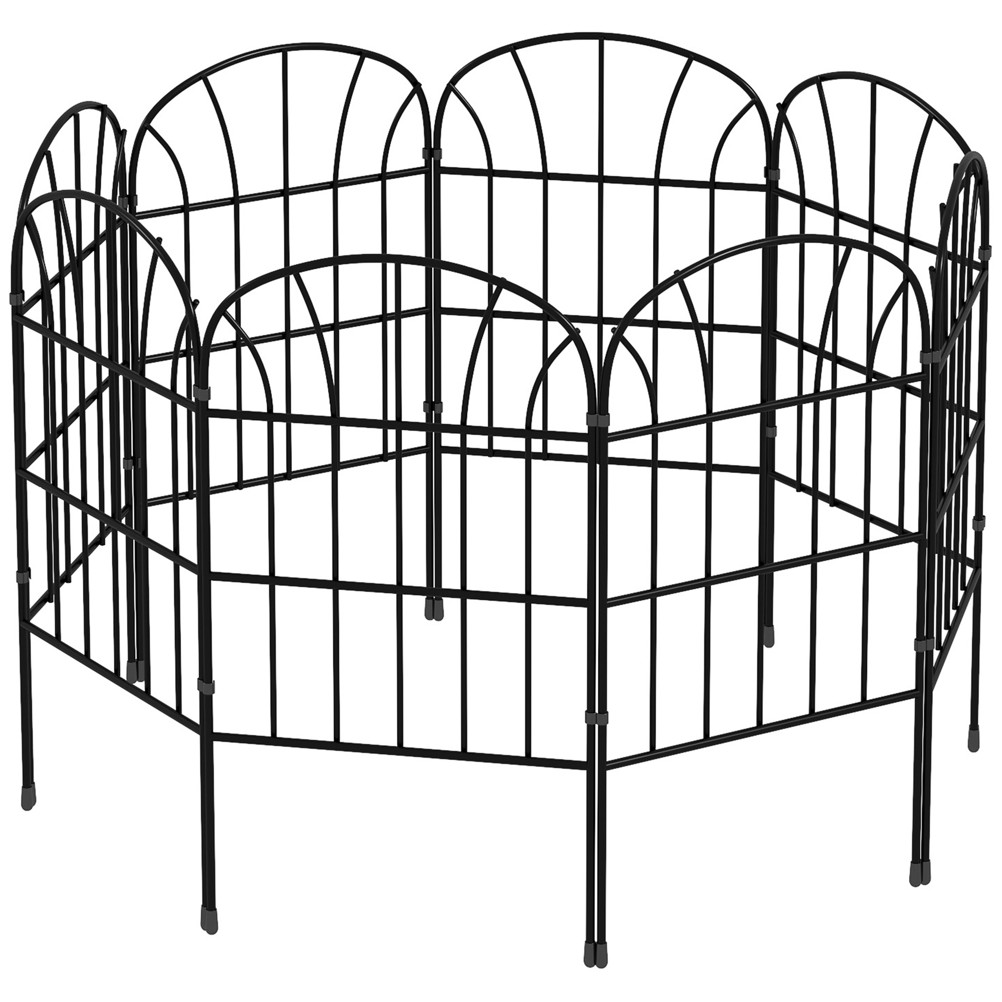 Outsunny Tuinhek, 8 Elementen, vormbare Metaalomheining, Roomdivider, 264x61 cm, Zwart