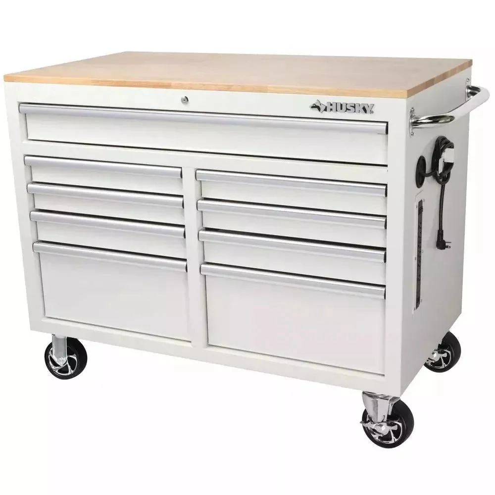 2025 46 in. W x 24 in. D 9-Drawer Gloss White Deep Tool Chest Mobile Workbench
