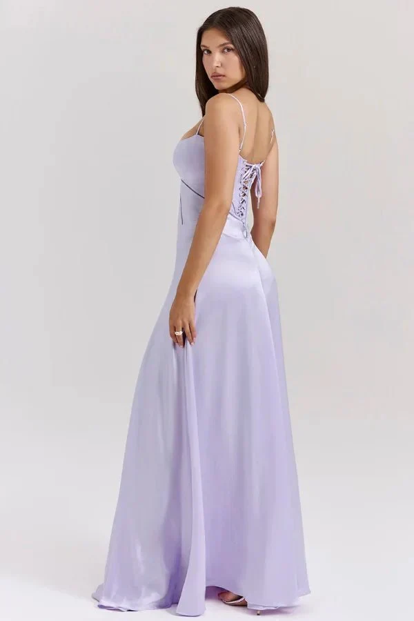Elegantes Satin-Maxikleid mit eckigem Ausschnitt f��r Damen