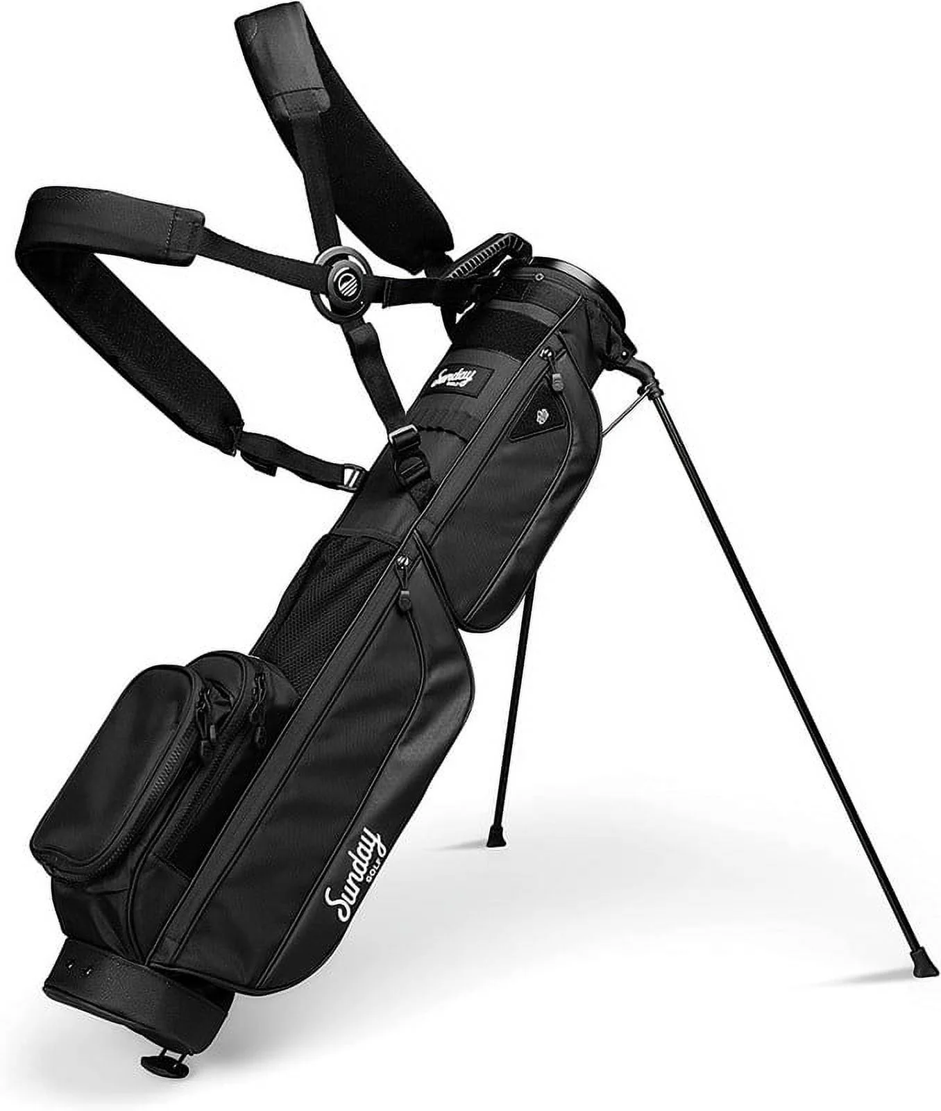 Sunday Golf Loma XL Golftas �C Lichtgewicht golftas met schouderriemen en standaardfunctie �C Gemakkelijk draagbare Pitch & Putt golftas �C Golftas met standaardvoet voor training, Par 3- en Executive-banen, 1,5 kg (mat zwart)