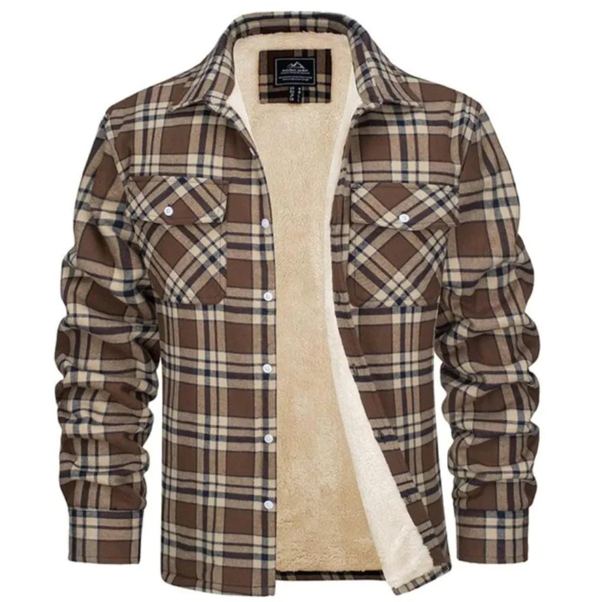 Herren-Hemdjacke mit Sherpa-Futter und Karomuster | Warme Flanell-��berhemdjacke mit Karomuster