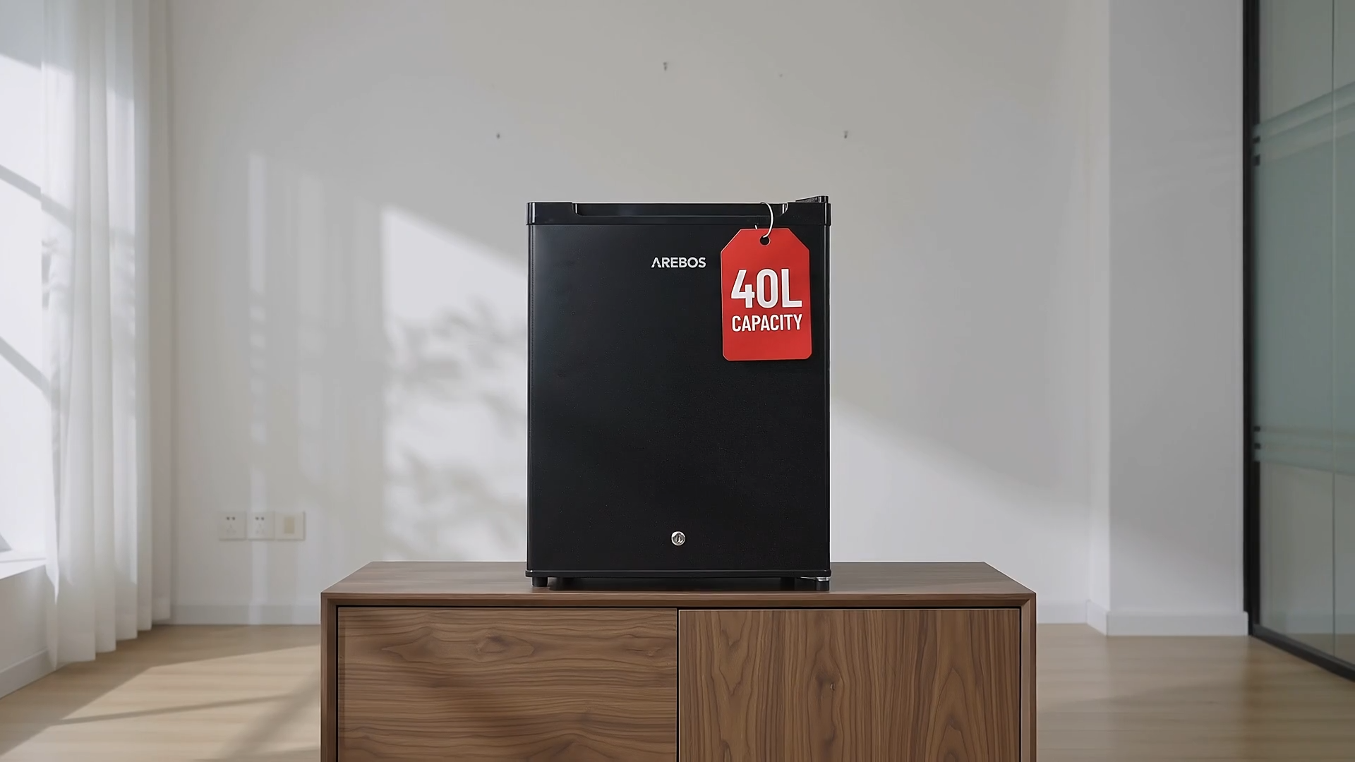 AREBOS Mini Réfrigérateur 40L | Mini Bar Silencieux ≤27 dB | Réfrigérateur Compact Verrouillable avec LED & Température Réglable 5–18 °C | Petit Frigo Bureau | Noir