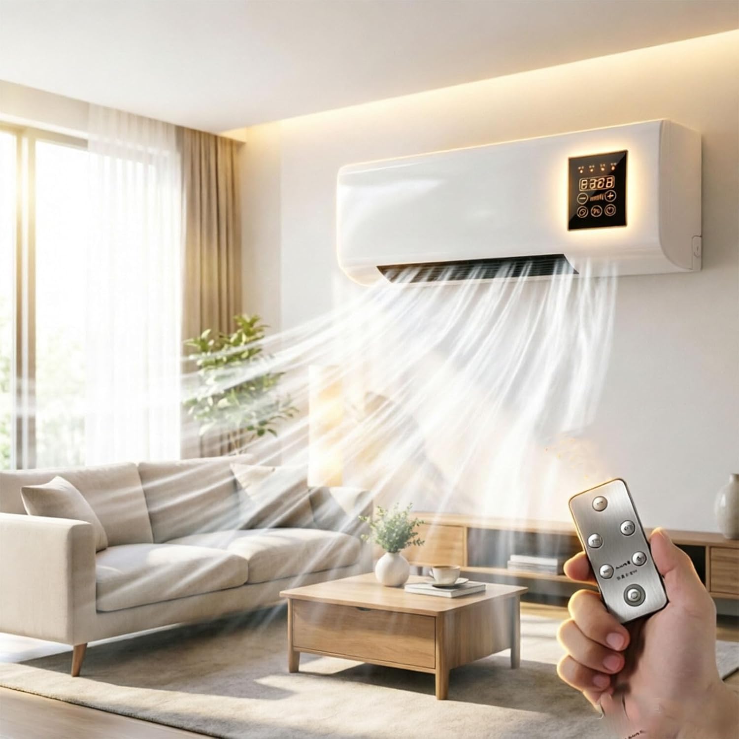 EpiCooler Klimaanlage Tragbar, Kühlung und Heizung, Ganzjähriges Komfort-Accessoire für Zuhause, Modernes Designelement für Luftzirkulation, Ohne Bohren, Platzsparend
