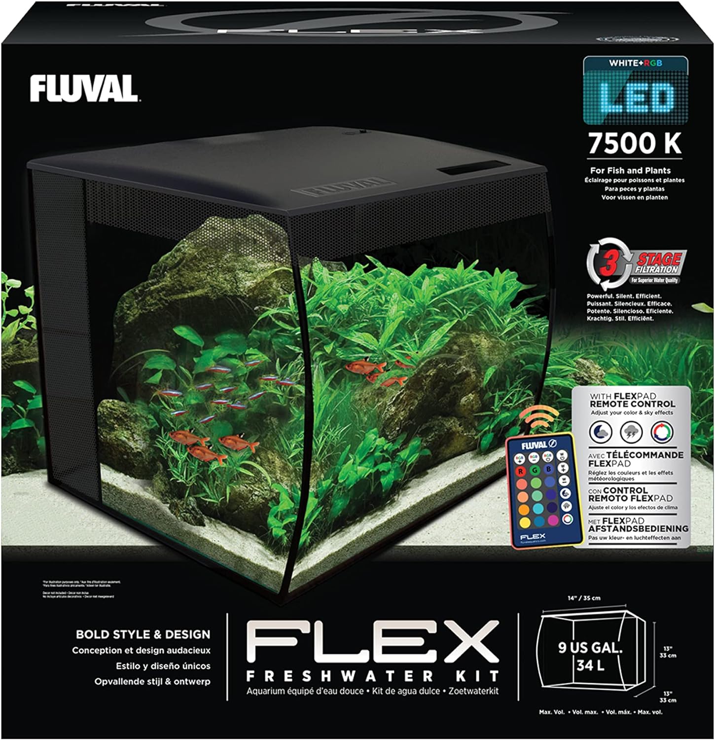 Fluval Flex Aquarium 123L, Süßwasser Aquarium, schwarz