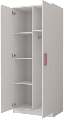 Fabryka Mebli Idźczak Kinderzimmer-Set Jonas I 01 - Schrank, Bett, Wandregal, Kommode, Schreibtisch, Nachttisch - Kleiderschrank - Skandinavischer Stil, Modern Design - Weiß