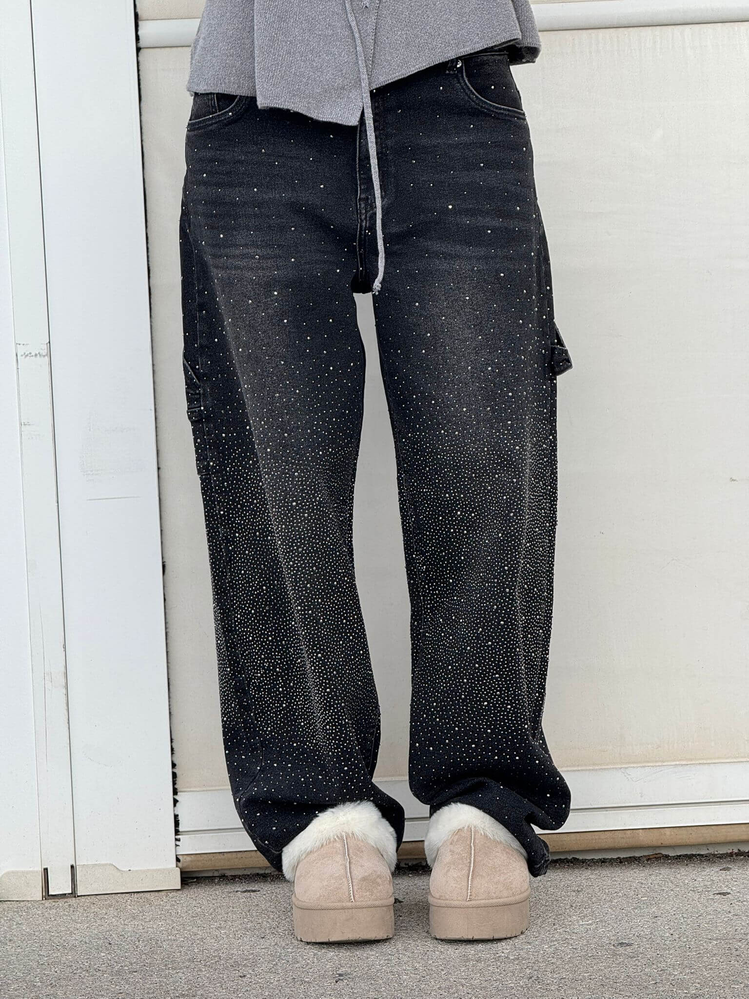 Damen Baggy Jeans mit Glitzer-Applikationen | Weite Wide Leg Denim Hose im Balloon-Schnitt | Bequeme Damenjeans aus Baumwolle