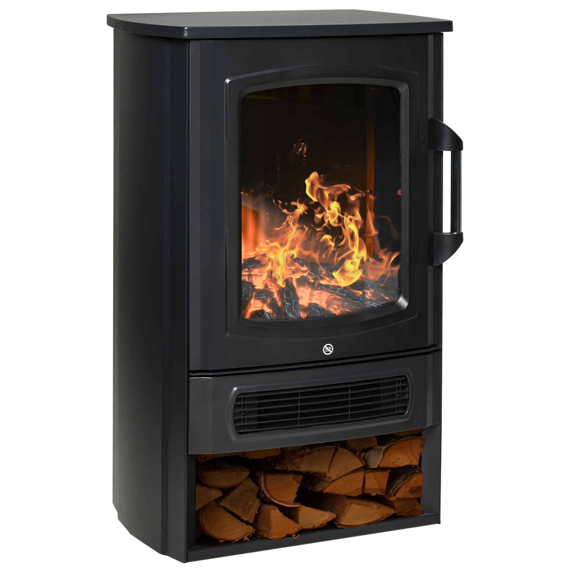 Elektrische kachel met vlameffect thermostaat 1000 W / 2000 W 20 �O zwart metaal 25 x 25,4 x 52 cm