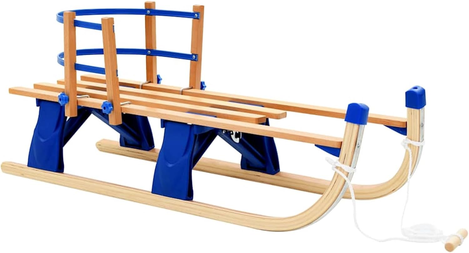 Tidyard Klappschlitten mit Rückenlehne Holz 119 cm, Schlitten für Rasante Abfahrten Rodelbahn Hüge91458