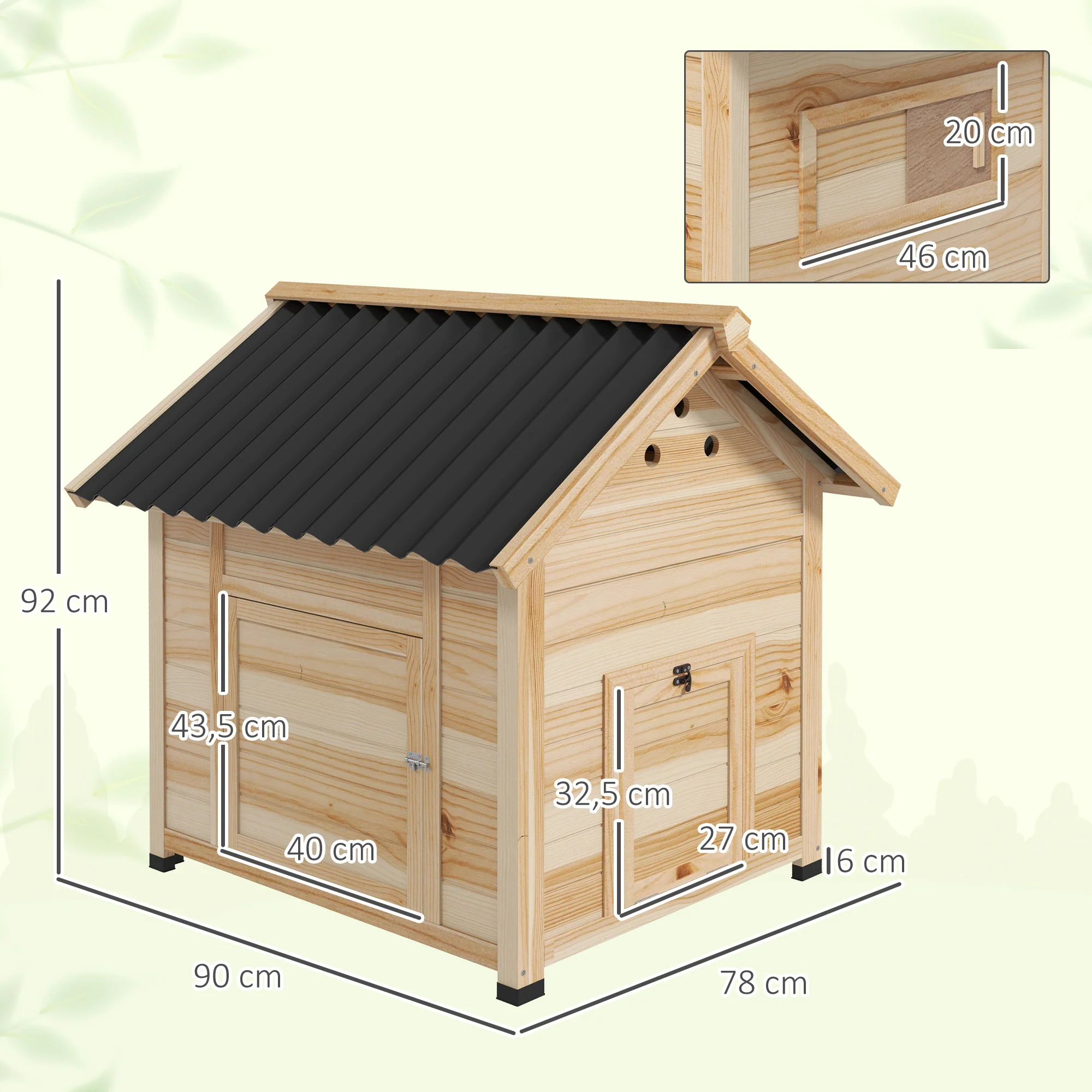 PawHut Entenhaus Eendenhok Kleindierenhok, weerbestendig, 2 ingangen, 2 hellingen, 78 x 90 x 92 cm, 'Natuur + Zwart'