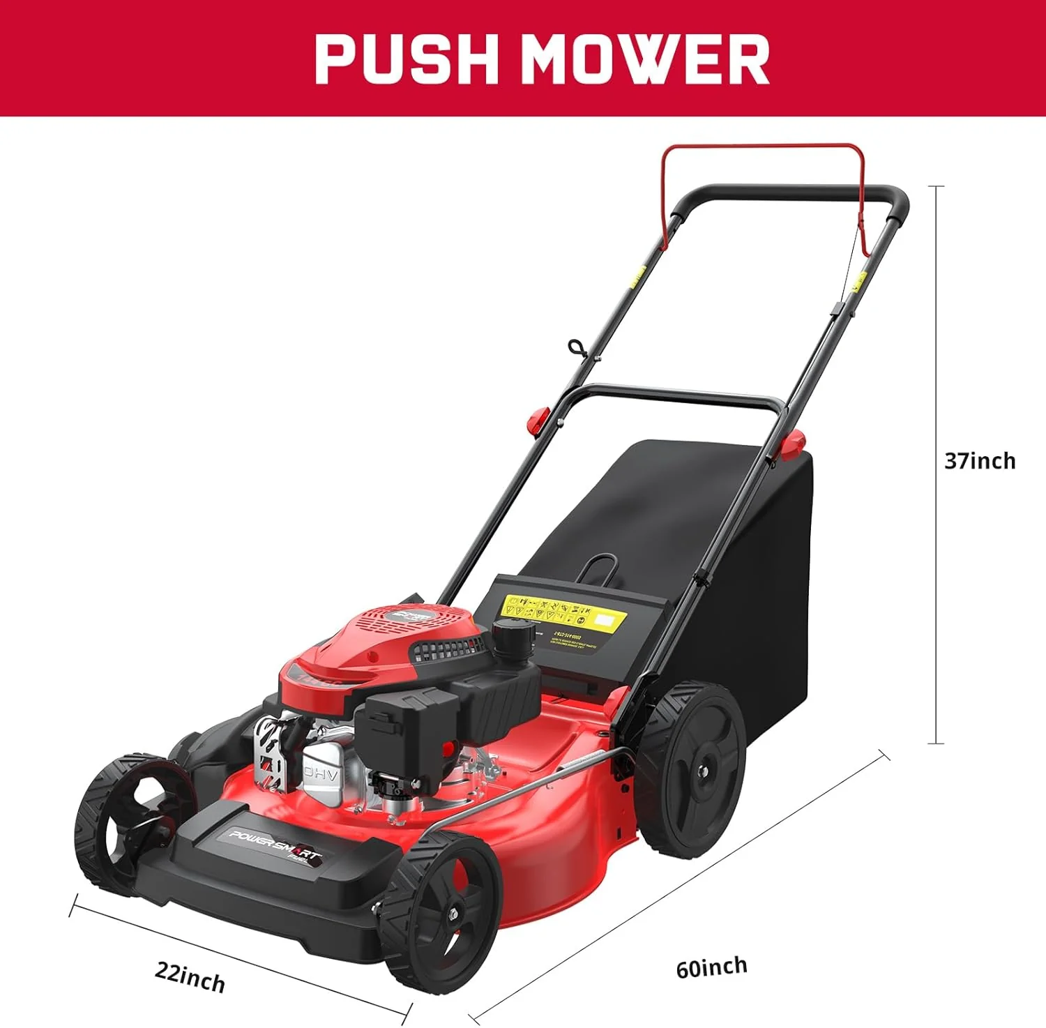 PowerSmart Gas Lawn Mower 21-Inch 144cc OHV Engine 3-in-1 Push Mower with Bagging