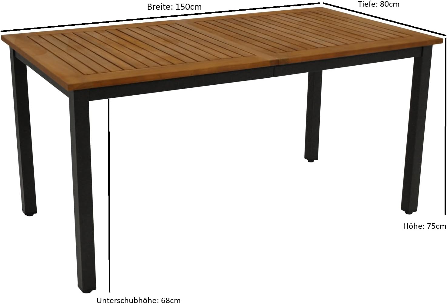 DEGAMO Gartentisch RAGUSA 150x80cm rechteckig, Metall anthrazit + Akazienholz geölt, Outdoor, FSC®-Zertifiziert