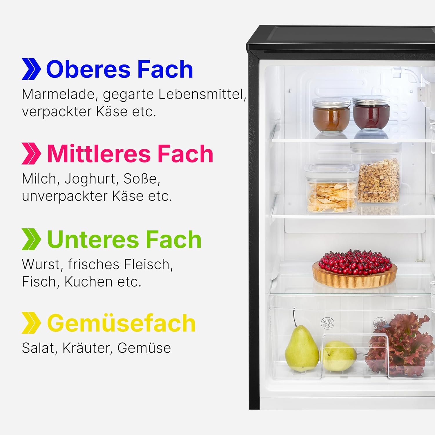 Bomann® Kühlschrank ohne Gefrierfach | 87L | energieeffizient, leise & kompakt | 0°C-8°C, stufenlos regelbar | 3 Ablagen & Gemüsefach | Türanschlag wechselbar | Standardkühlschrank | VS 7255 schwarz