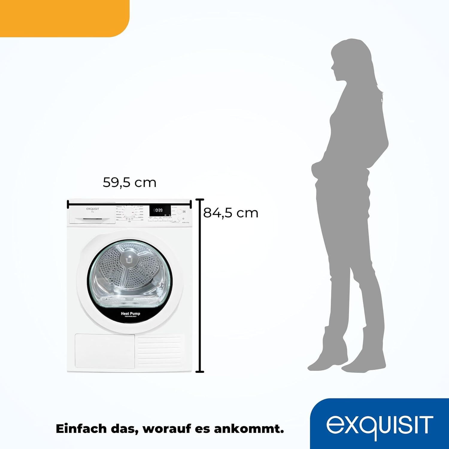 Exquisit Wärmepumpentrockner 9kg - leise Trocknung mit Knitterschutz, digitaler Anzeige & Schuhtray - TWP903-410 weiss