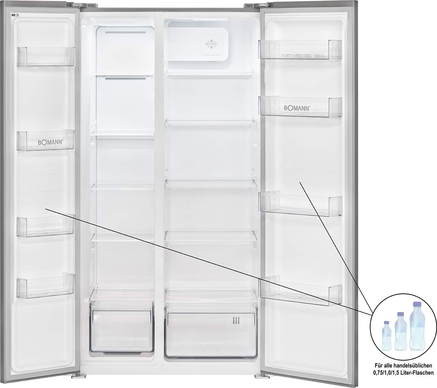Bomann® French Door Kühlschrank No Frost | Kühl-Gefrier-Kombinationen mit Total No Frost | Kühlschrank mit Gefrierfach 400L | Side by Side Kühlschrank mit MultiAirflow-System | KG 7354 Edelstahl