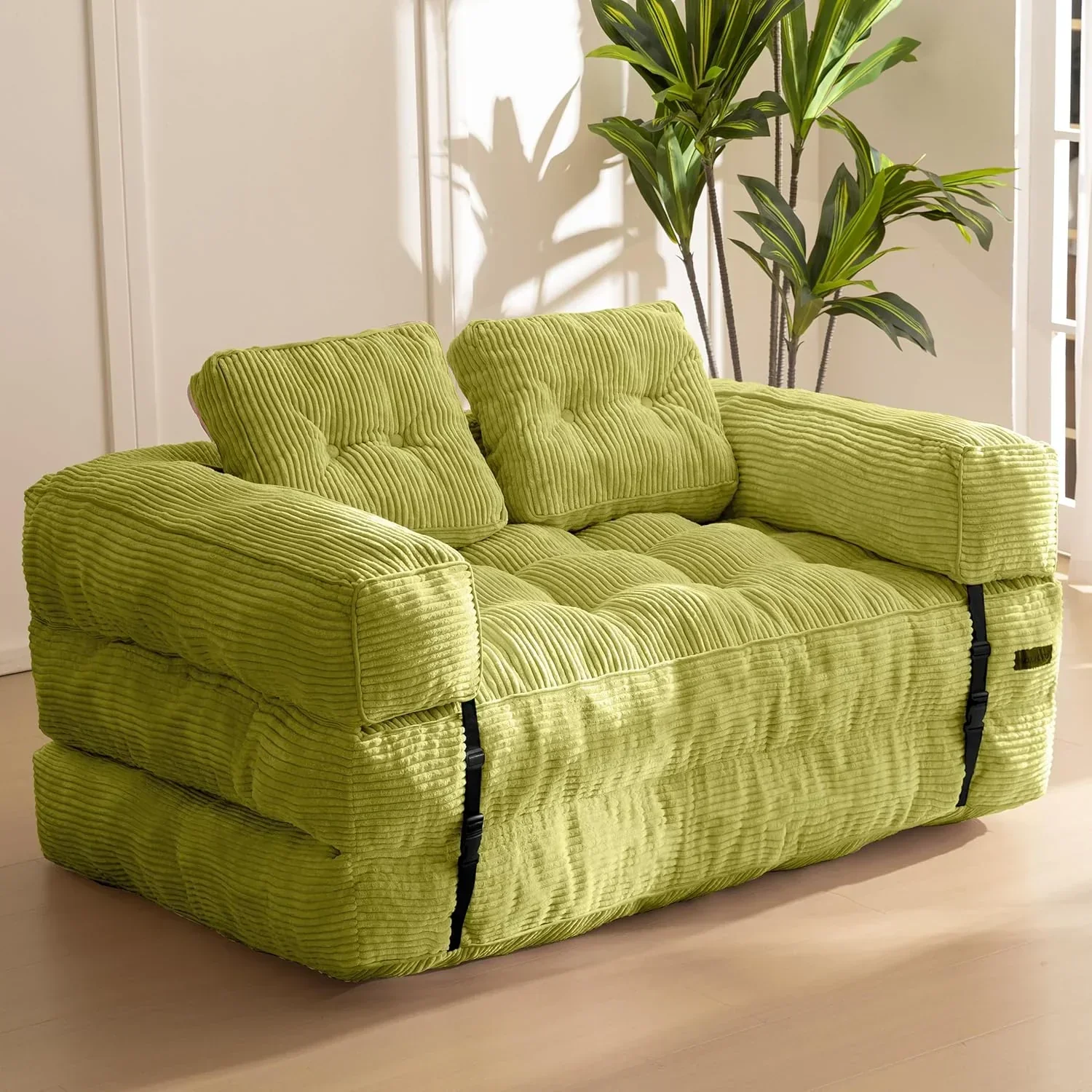 Folding Sofa Bed L-Shaped Convertible Sofa Bed with Armrests and Pillows