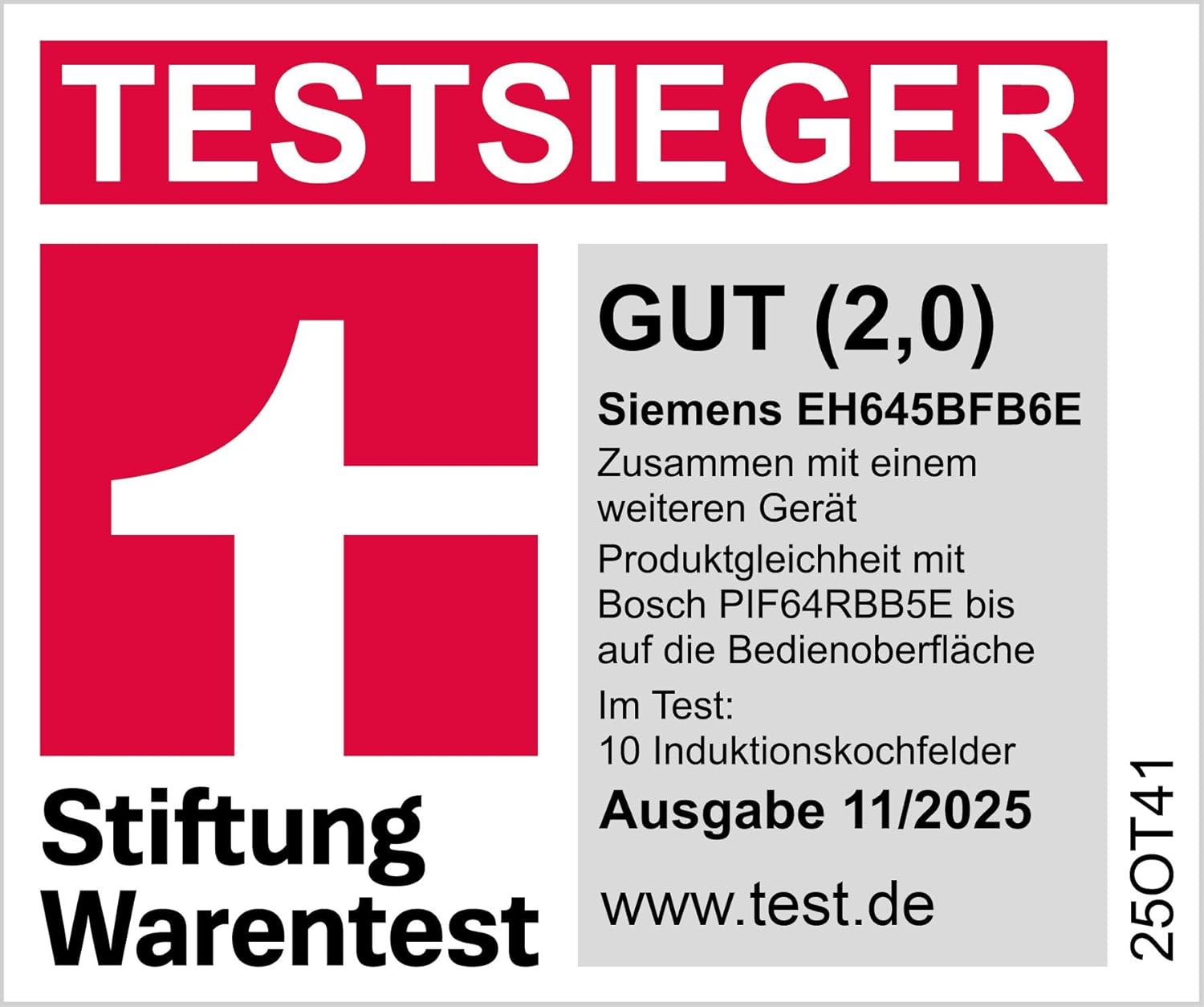 Siemens EH645BFB6E, Stiftung Warentest Testsieger*, iQ300, Induktionskochfeld, 60 cm, Schwarz, Mit Rahmen aufliegend, TouchControl, powerBoost, Timer, Kindersicherung
