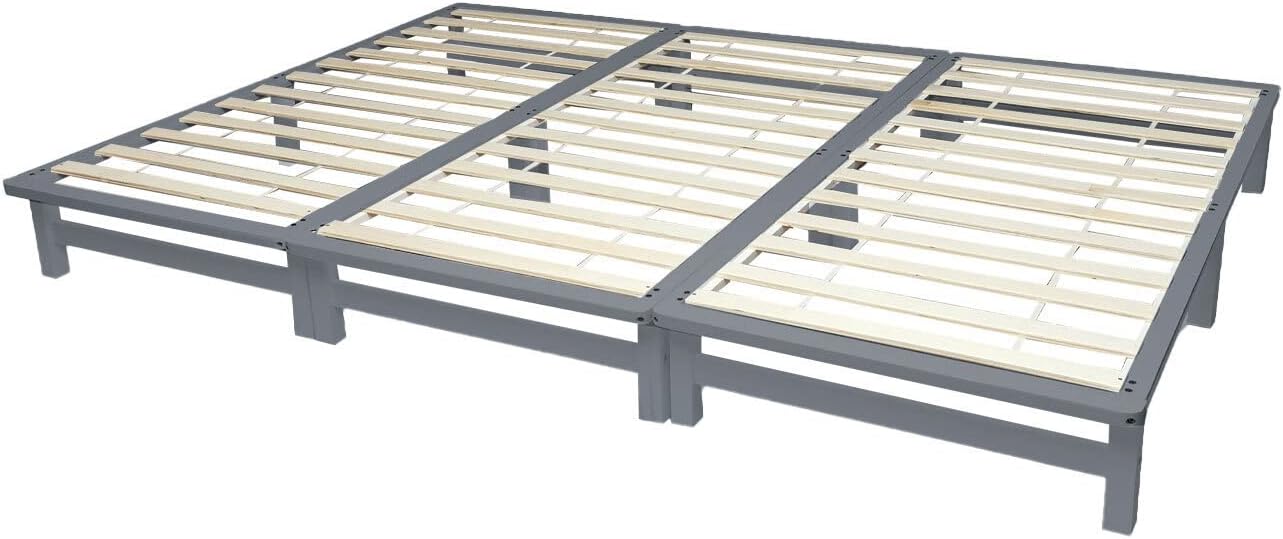 Homestyle4u 2273, Familienbett Palettenbett 270 x 200 cm Massivholzbett Palettenmöbel Bett Holzbett Futonbett Grau